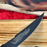 close up photo of anniversary knife logo with box behind it