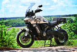 Full motorcycle view with Bare Knuckle Performance Pan America Coil Knee Deflector installed