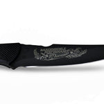 picture of detail of the anniversary logo on knife 