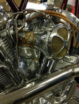 Linkert Velocity stack air intake on Harley Shovelhead